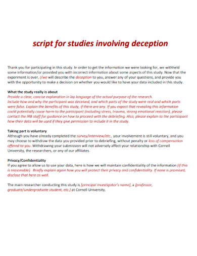 script for studies involving deception