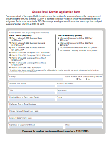 secure email service application form template