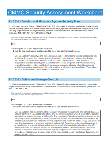 security assessment worksheet template