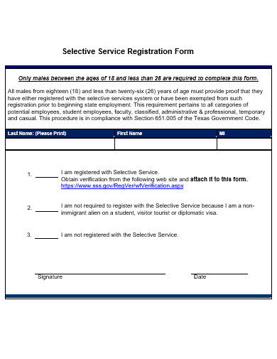 selective service registration form template