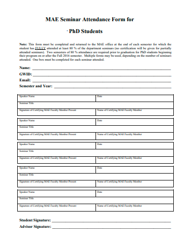 seminar attendance form for phd students template