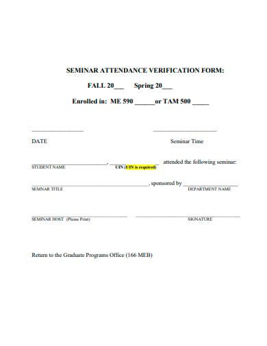 seminar attendance verification form template