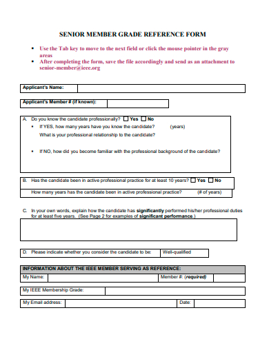 senior member grade reference form template