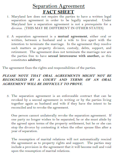 separation agreement fact sheet
