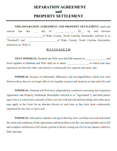 separation agreement property settlement