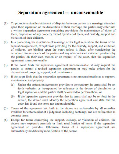 separation agreement unconscionable