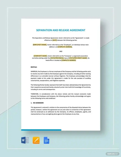 separation and release agreement template