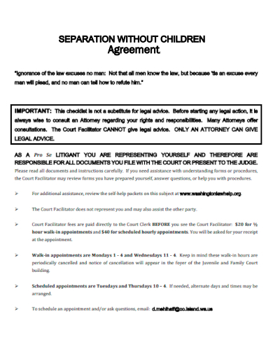 separation without children agreement