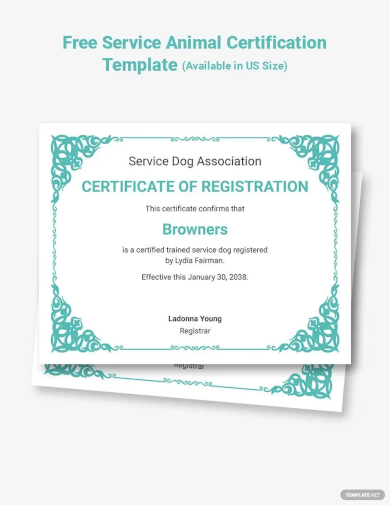 service animal certification template