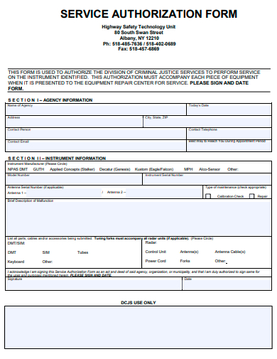 service authorization form template