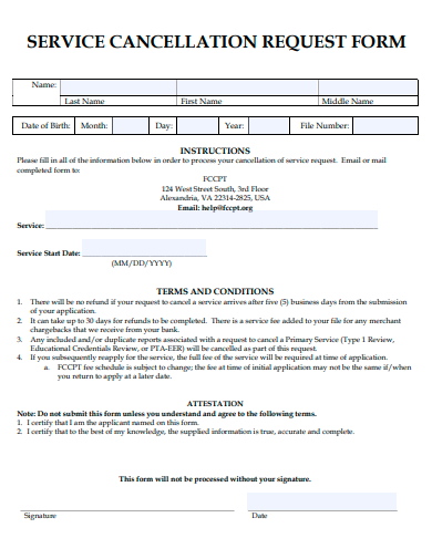 service cancellation request form template