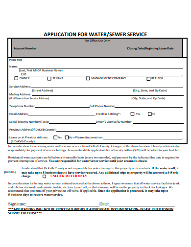 sewer service application for water template