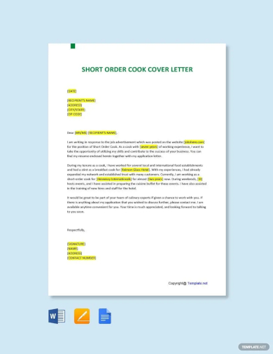 short order cook cover letter