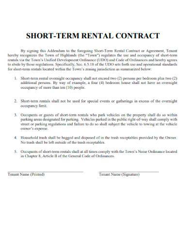 short term rental contract