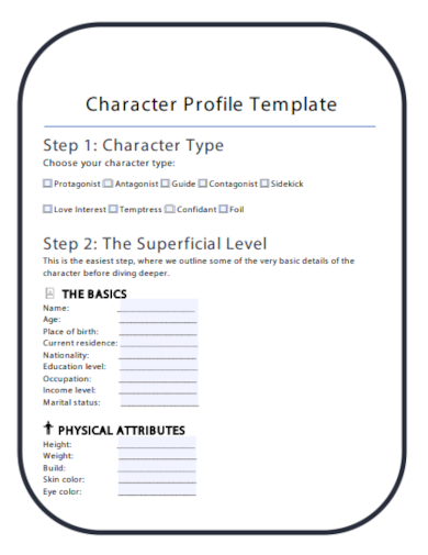 simple character profile