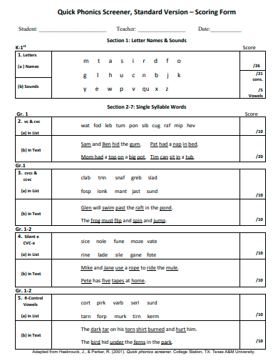 simple scoring form template
