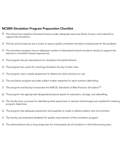 simulation program preparation checklist template