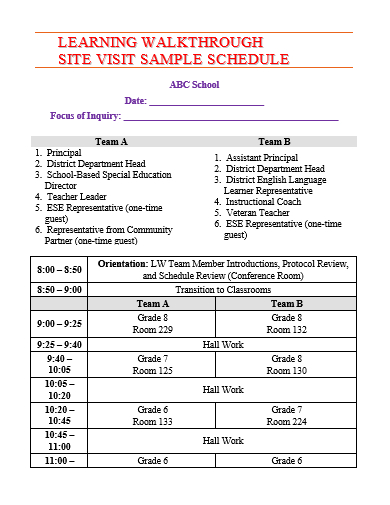 site visit learning schedule template
