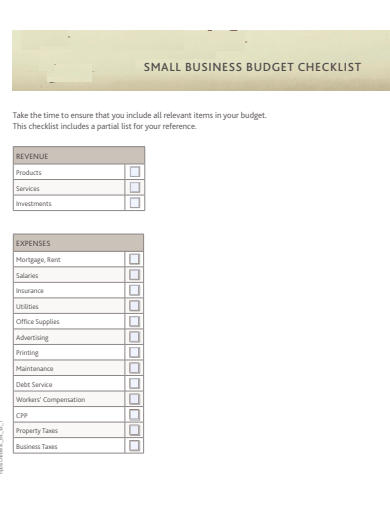 small business budget checklist template
