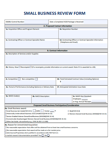small business review form template