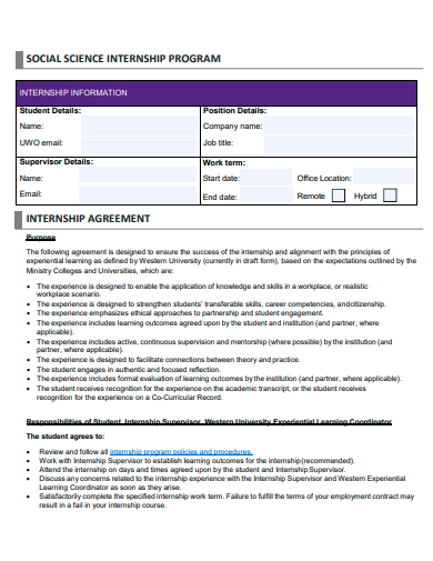 social science internship program agreement template