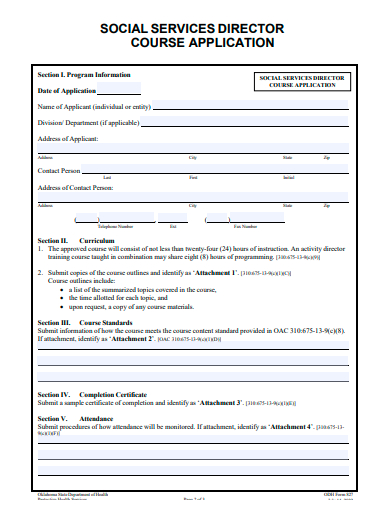 social services director course application template