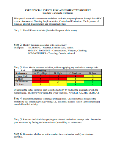 special events risk assessment worksheet template