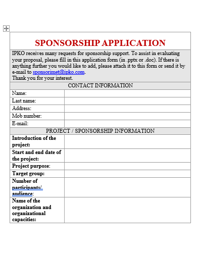 sponsorship application in doc