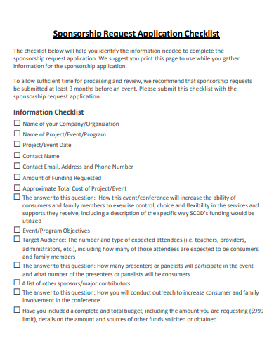 sponsorship request application checklist template