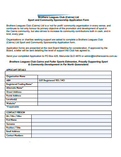 sport and community sponsorship application form template