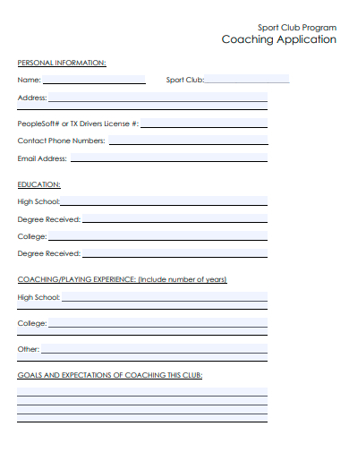 sports club program coaching application template