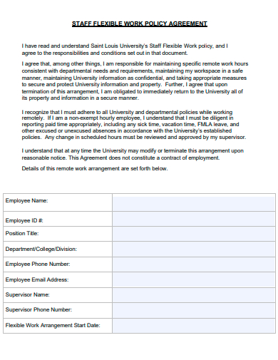 staff flexible work policy agreement template