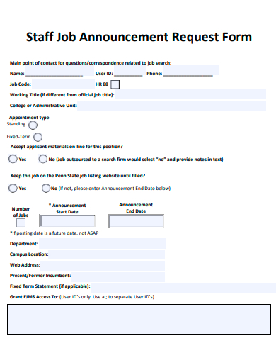 staff job announcement request form template