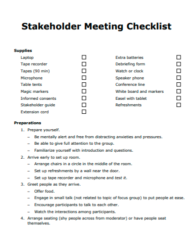 stakeholder meeting checklist template