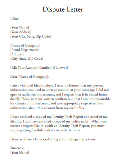 standard dispute letter
