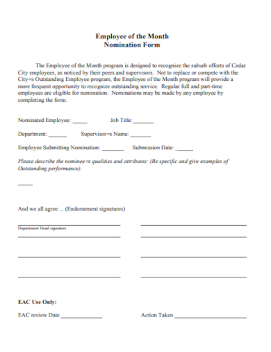 standard employee of the month nomination form