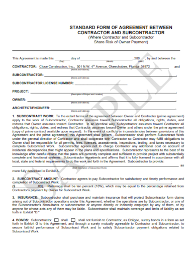 standard form of contractor agreement