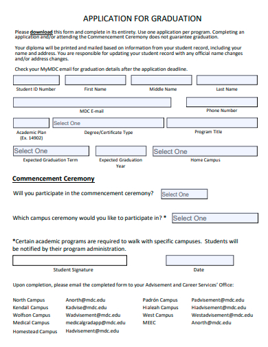 standard graduation application template