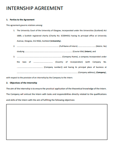 standard internship agreement template