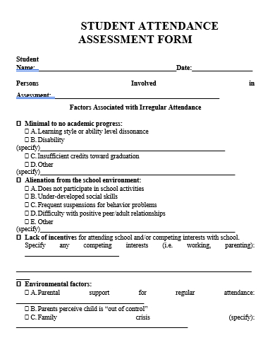 student attendance assessment form template