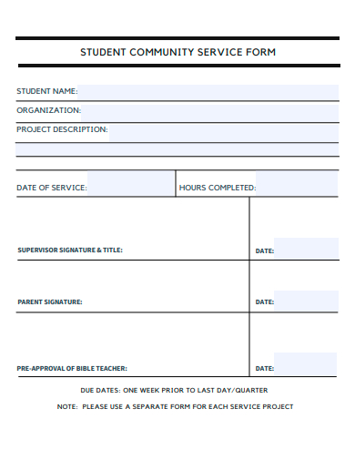 student community service form template