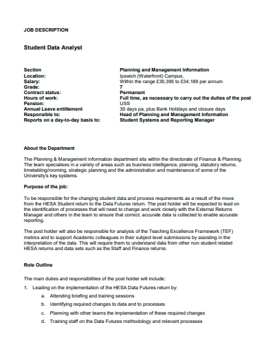 student data analyst job description template