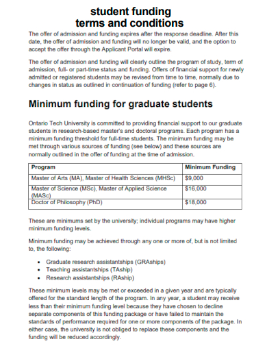 student funding terms and conditions
