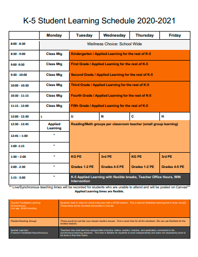 student learning schedule template