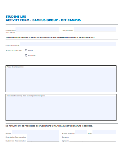 student life activity form template