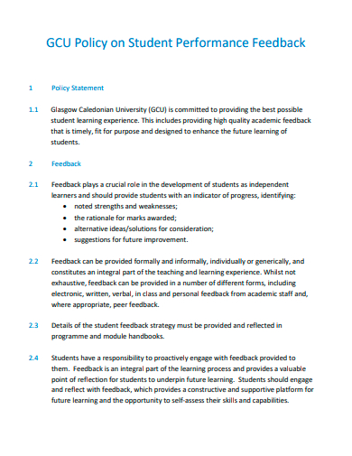 student performance feedback policy template