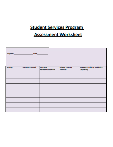 student services program assessment worksheet template