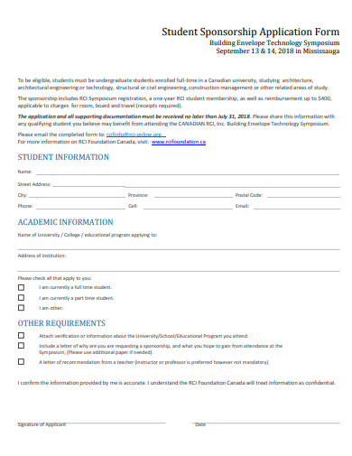 student sponsorship application form template