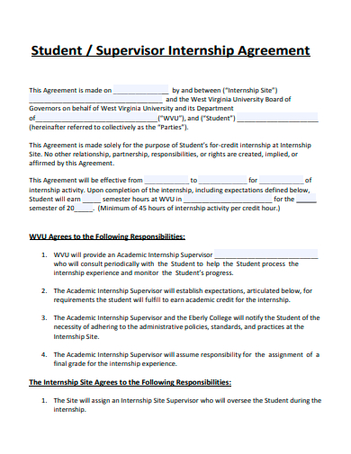 student supervisor internship agreement template