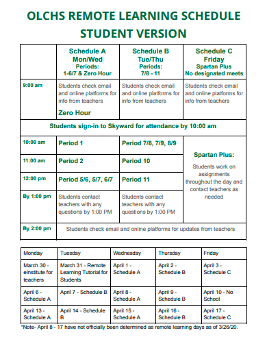 student version learning schedule template